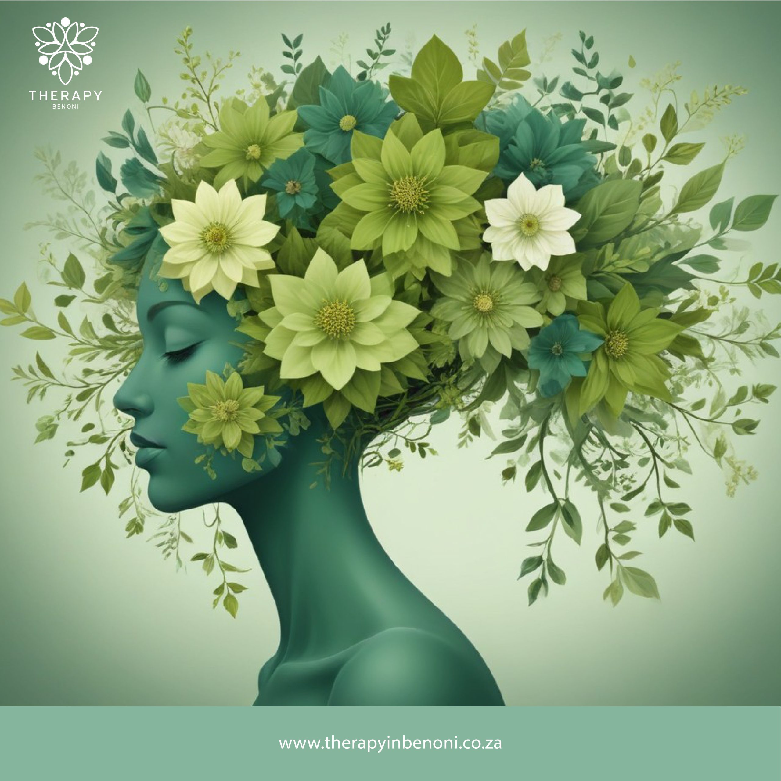 Profile of a child with lush floral and green foliage representing ADHD therapy for children near Bedfordview at Therapy in Benoni.