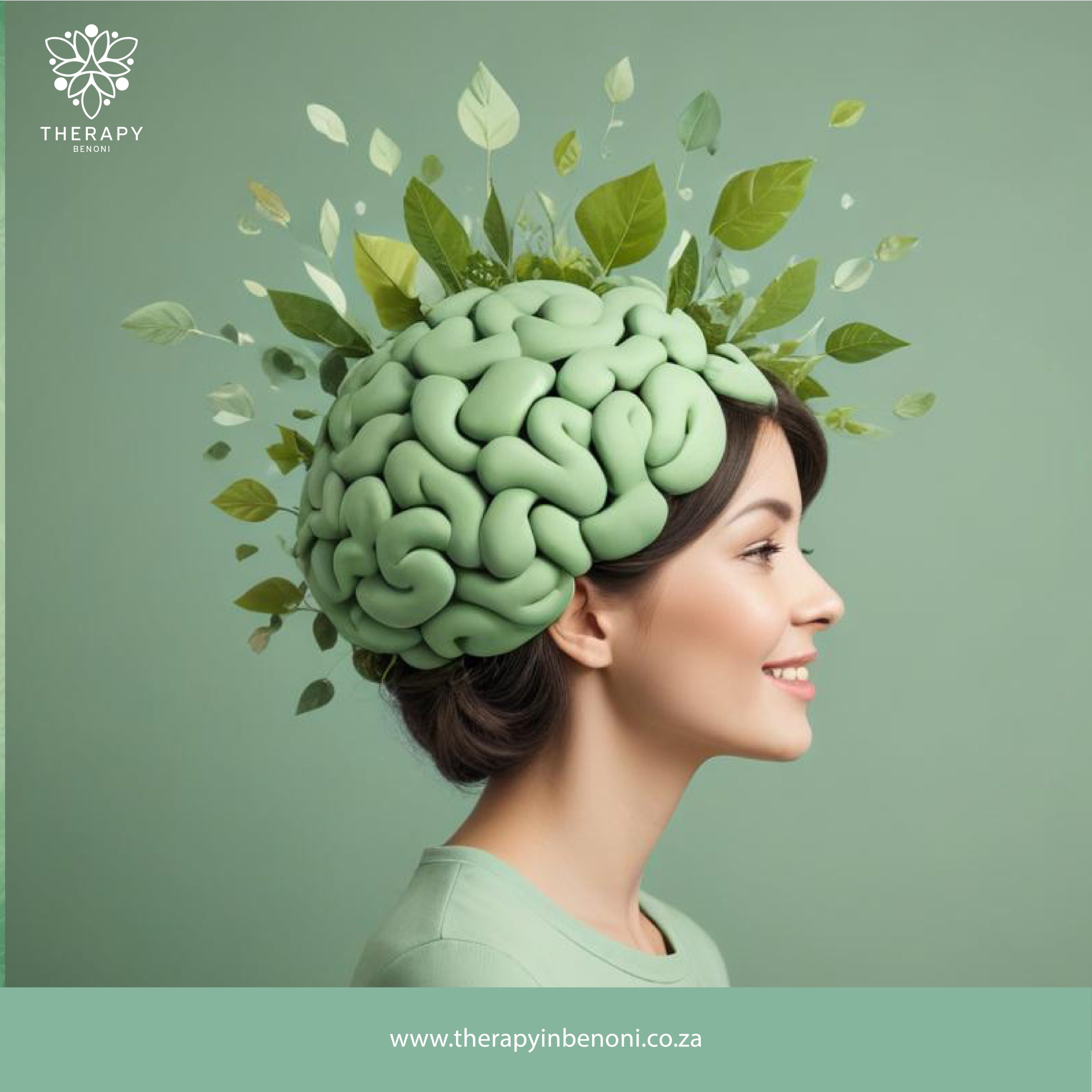 Artistic image of a child's profile with a nature-themed brain illustration, representing child psychologist services near Crystal Park by Therapy in Benoni