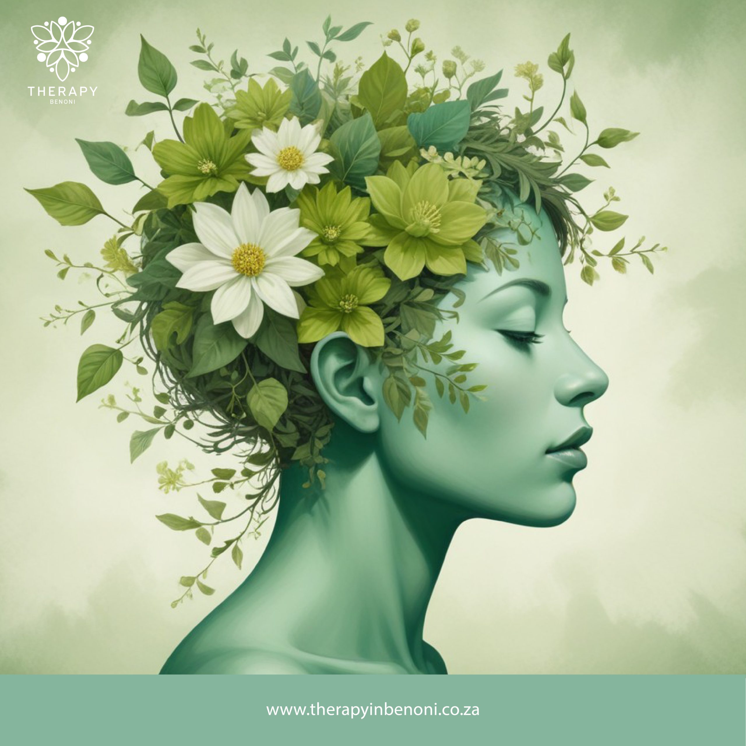 Behavioral therapy for children in Kempton Park - Serene profile of a woman with flowers and leaves forming her hair