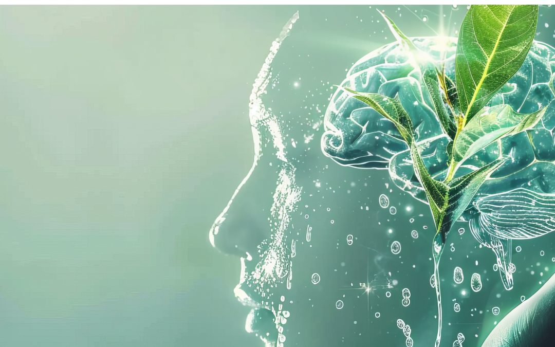 A wide panoramic image depicting a conceptual representation of a human profile with a brain illuminated by a plant, symbolizing the regrowth and renewal possibilities through PTSD therapy.